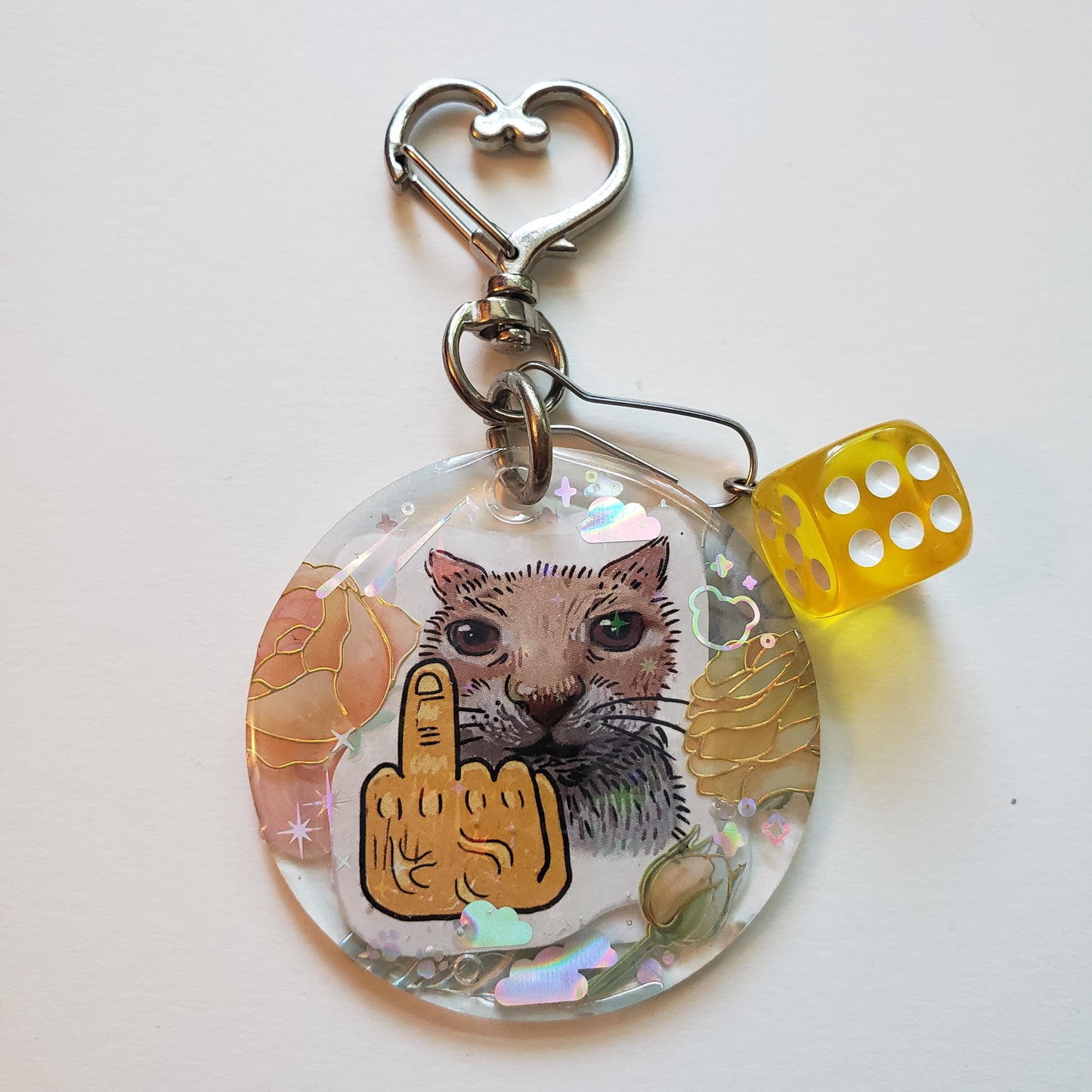 Middle Finger Cat Handmade Keychain