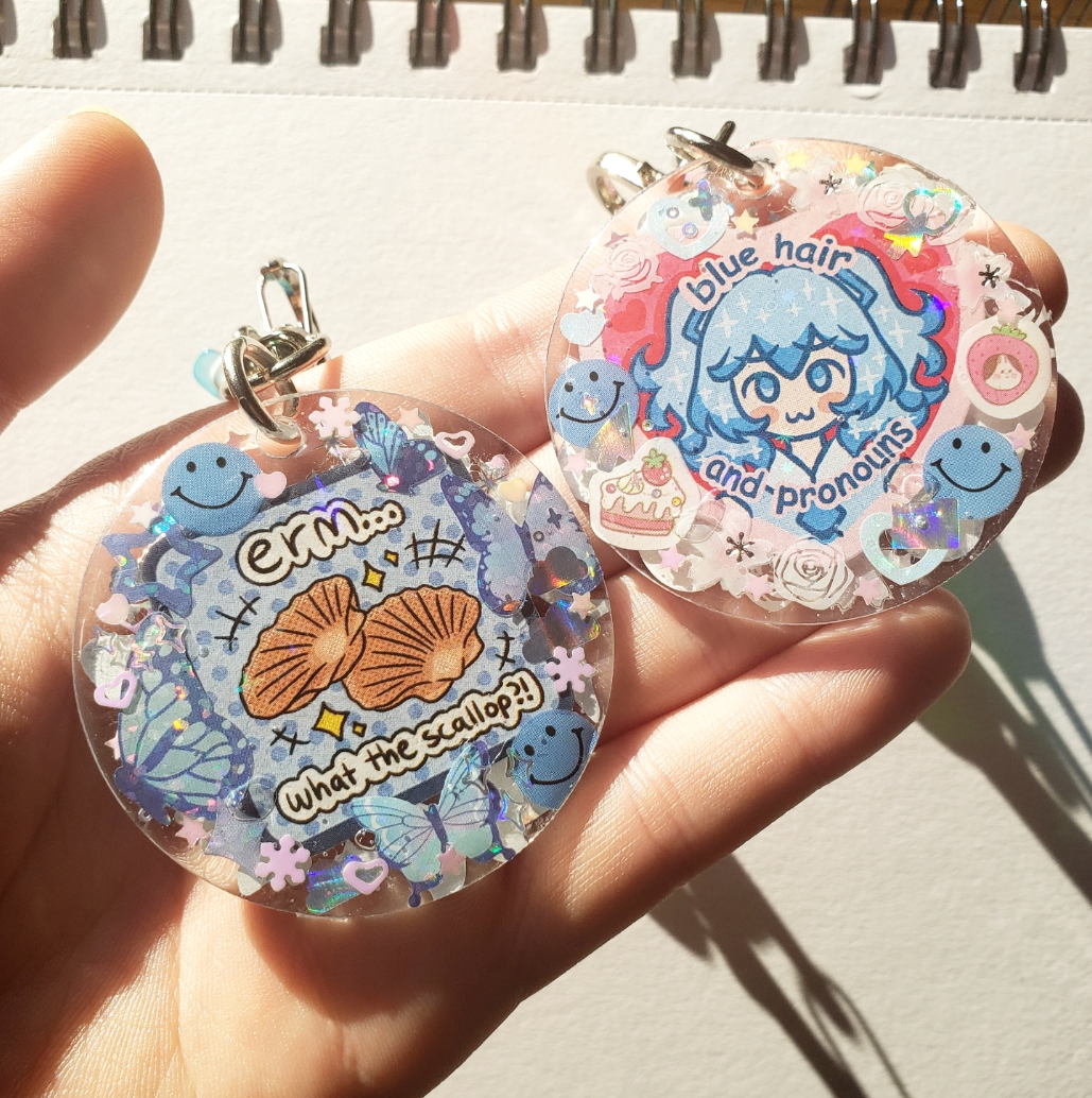 Pronouns Miku and What the Scallop Keychains (Not a set)