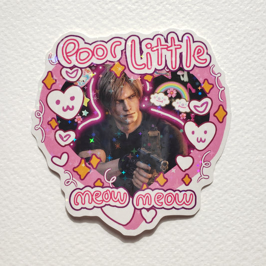 Leon Kennedy Poor Little Meow Meow Sparkly Sticker