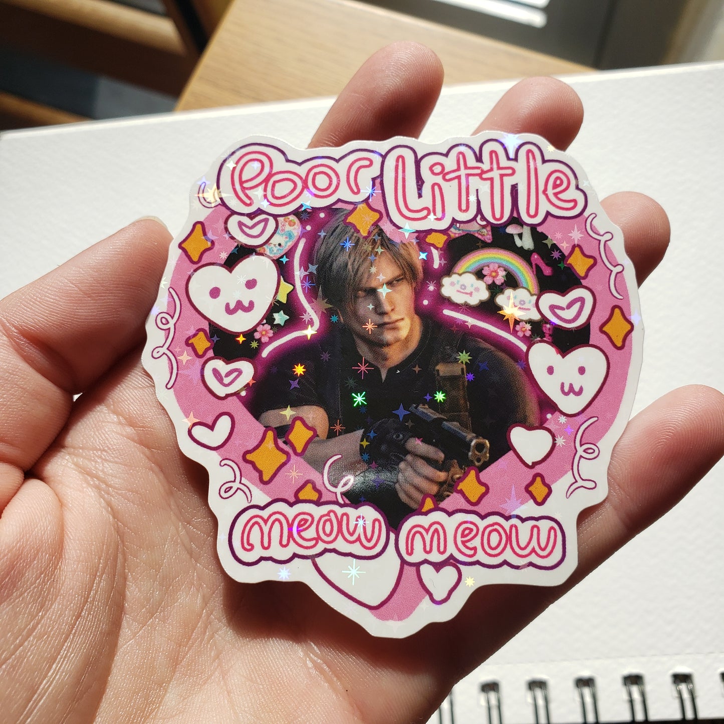 Leon Kennedy Poor Little Meow Meow Sparkly Sticker