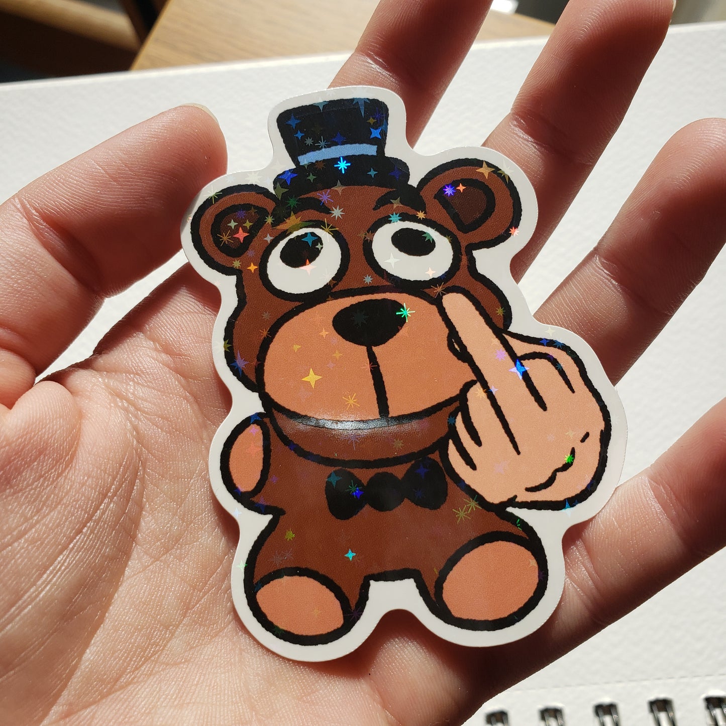 Freddy Middle Finger Sparkly Sticker