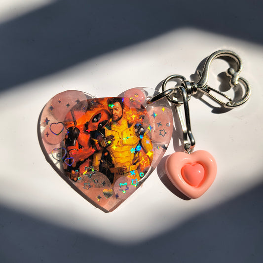 Deadpool + Wolverine Handmade Keychain (Pink Heart)