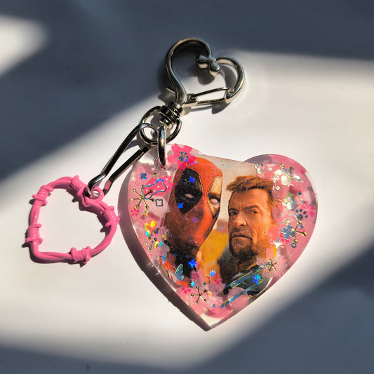 Deadpool + Wolverine Handmade Keychain (Metal Heart)