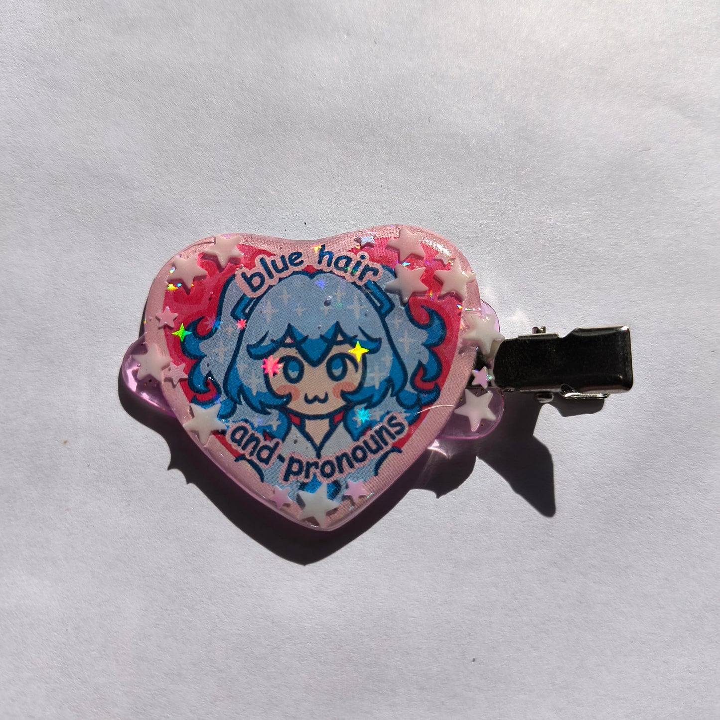 Blue Hair and Pronouns Miku Handmade Hairclip