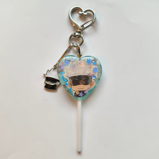 Gojo + Hello Kitty Heart Lollipop Keychain