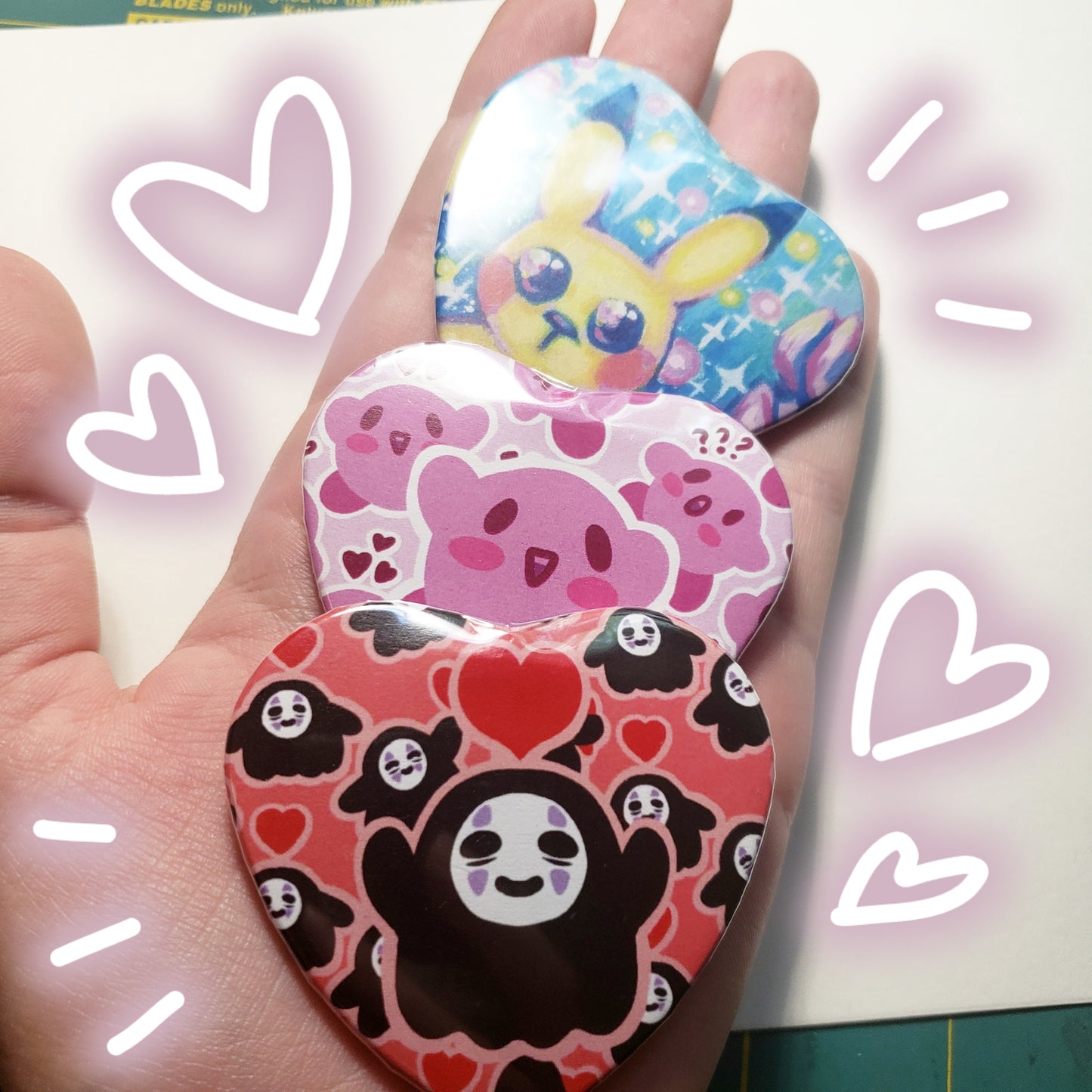 Pikachu, Spirited Away, and Kirby Pins