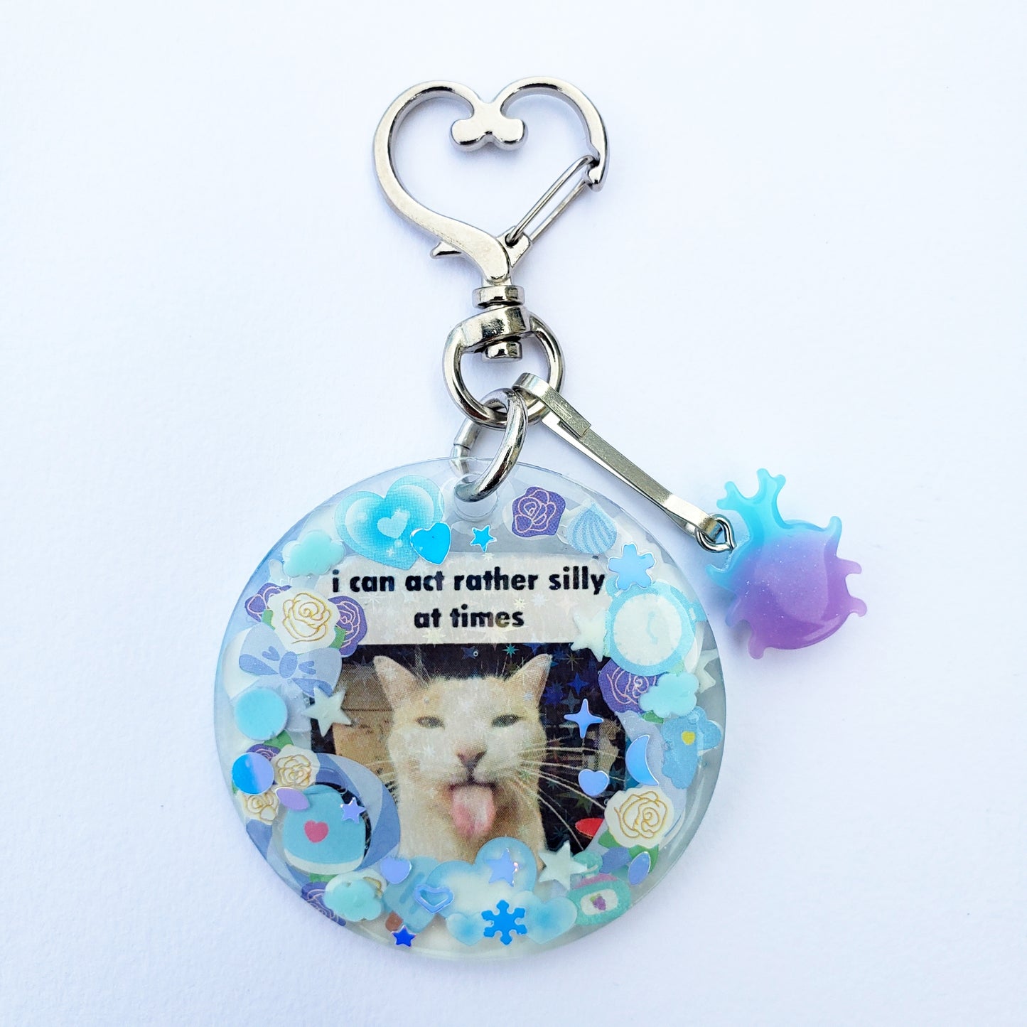 "I can act rather silly" Cat Keychain (Blue beetle)