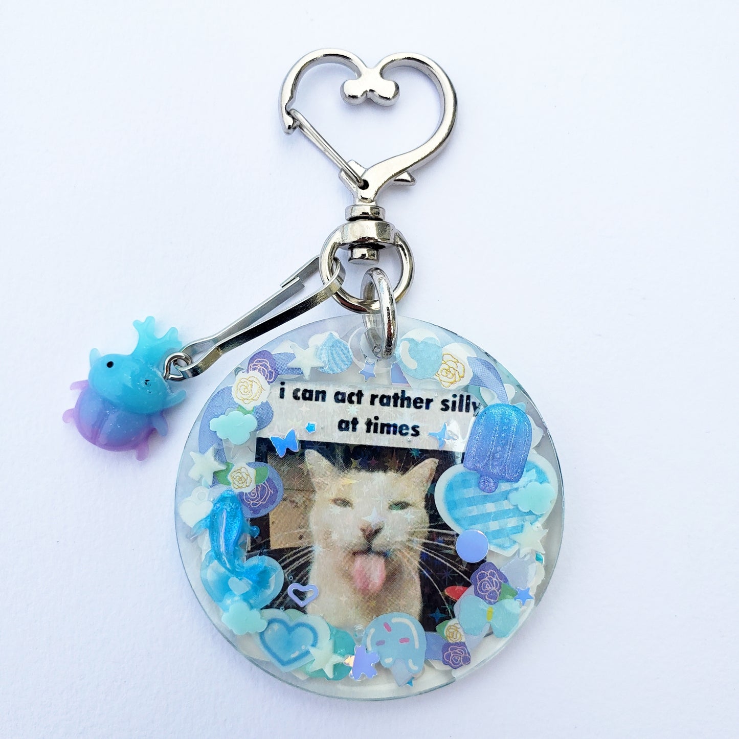 "I can act rather silly" Cat Keychain (Blue beetle)