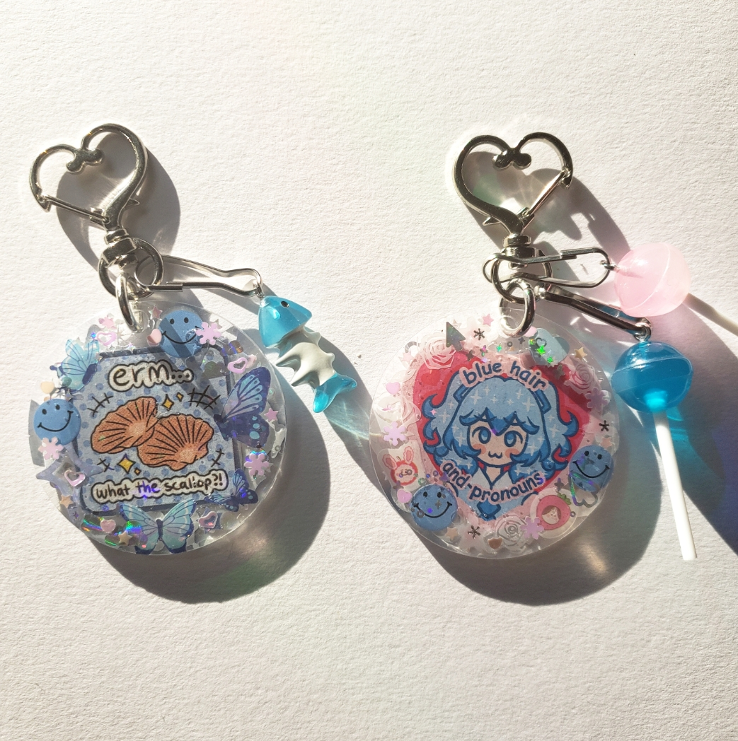 Pronouns Miku and What the Scallop Keychains (Not a set)