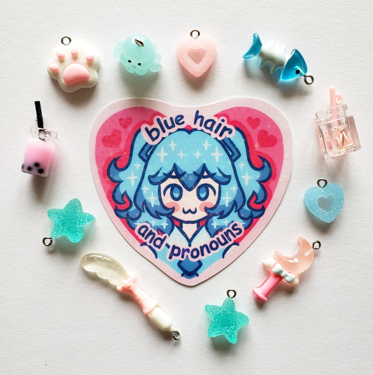 Blue Hair & Pronouns Hatsune Miku Sparkly Sticker