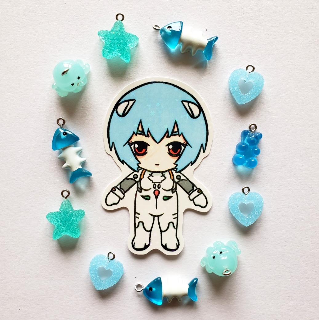 Rei Neon Genesis Plush Sparkly Sticker