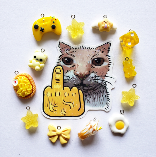 Middle Finger Cat Sparkly Sticker
