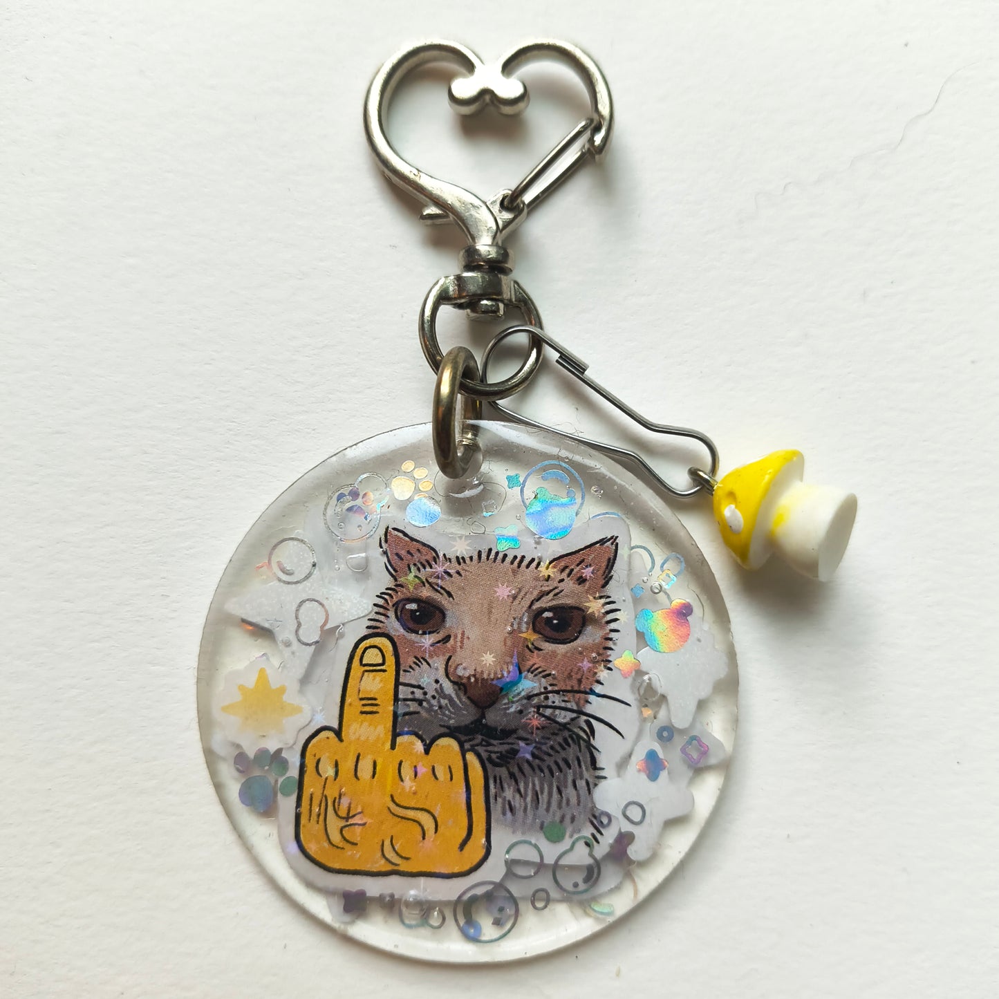 Middle Finger Cat Handmade Keychain