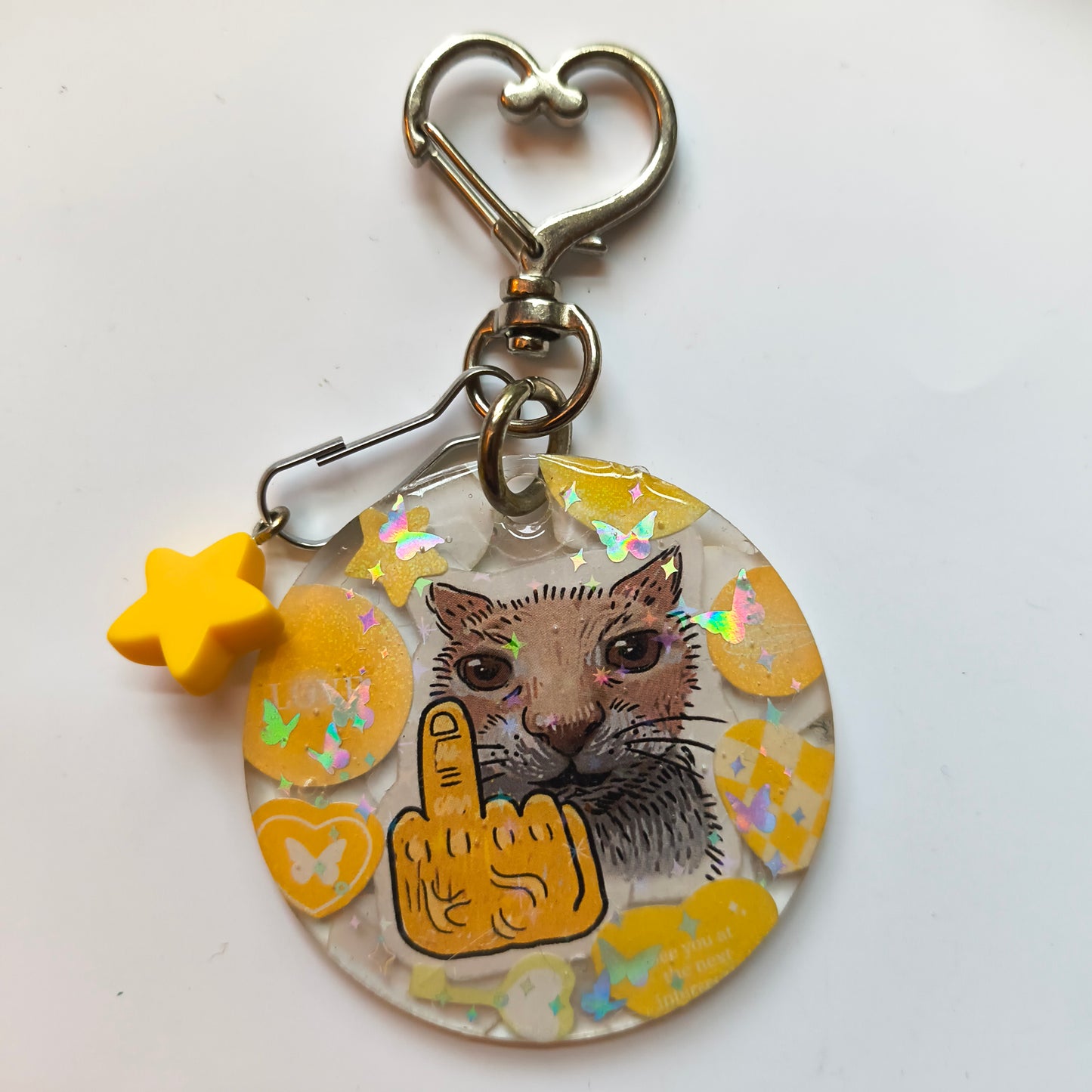 Middle Finger Cat Handmade Keychain