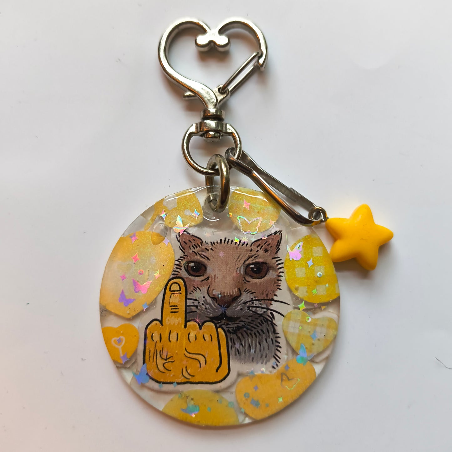 Middle Finger Cat Handmade Keychain