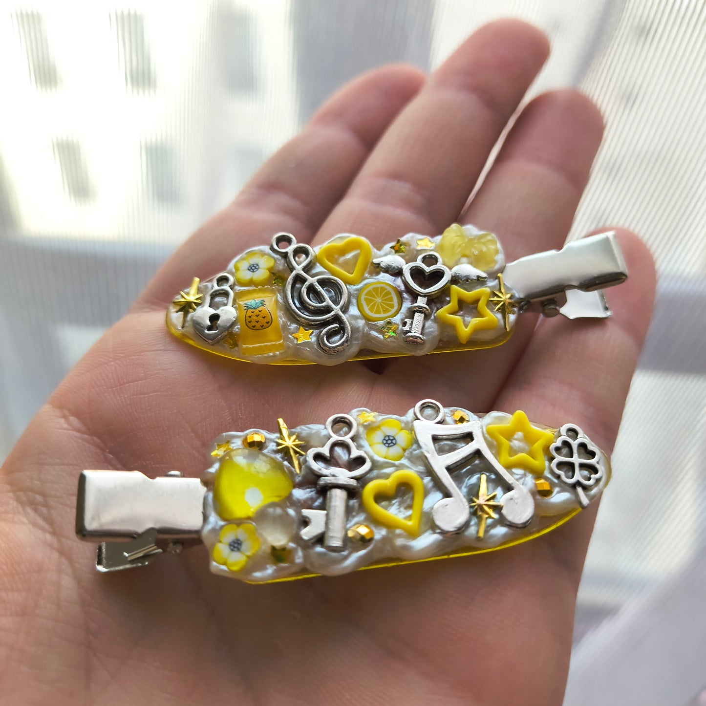 Yellow & Silver Handmade Hairclips