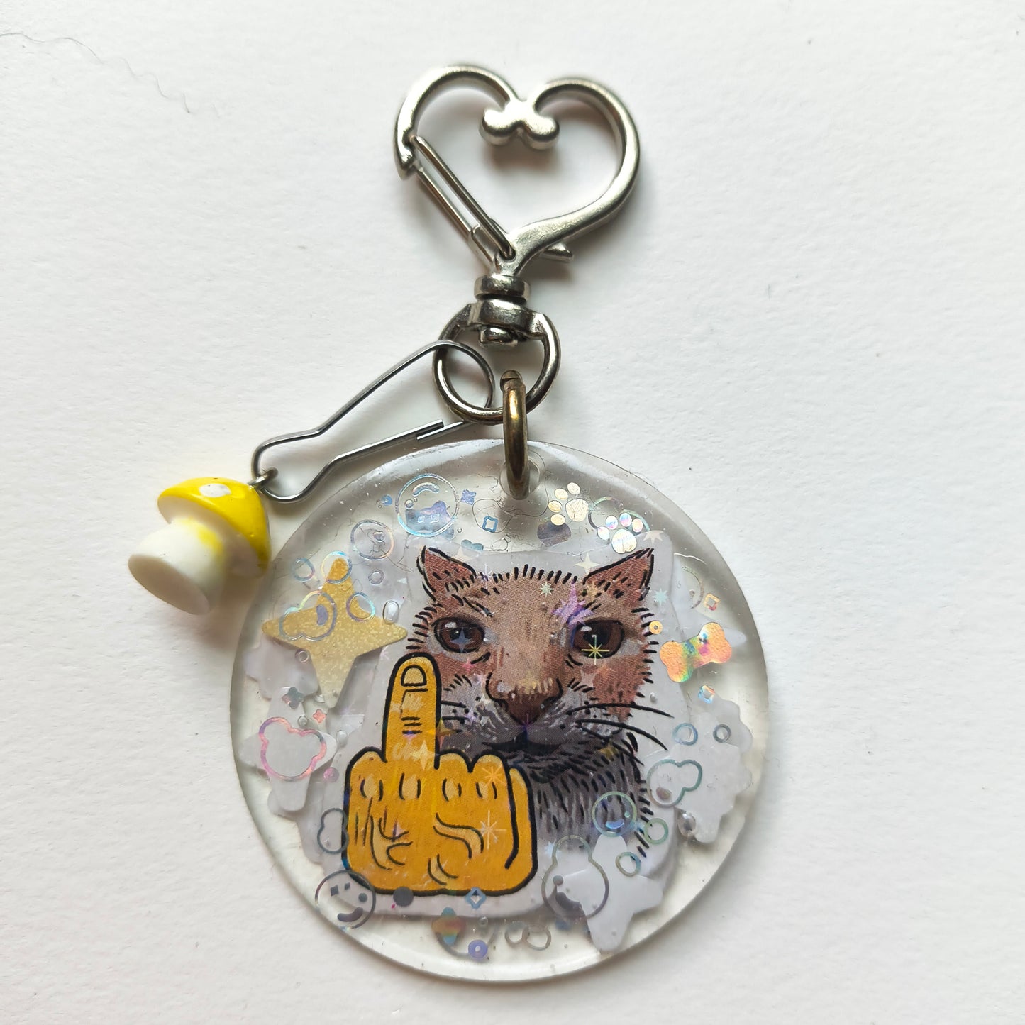 Middle Finger Cat Handmade Keychain